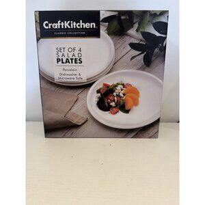 Set of  4  Kitchen 8” Coupe Salad Plates-Solid White Porcelain New In Box